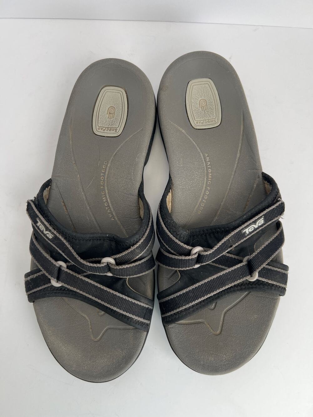 Teva Slide Sandals Women's Size 8 Black Gray Strappy Athletic Walking Comfort